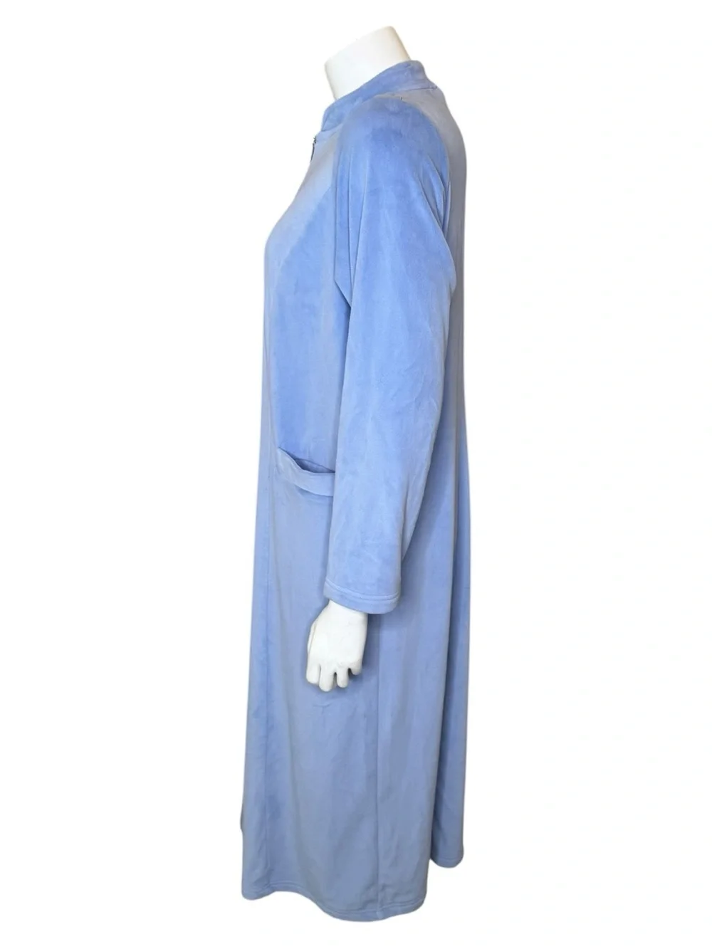 Soft Surroundings Zinfandel Zip Robe PS Petite Small Velour Pockets Blue